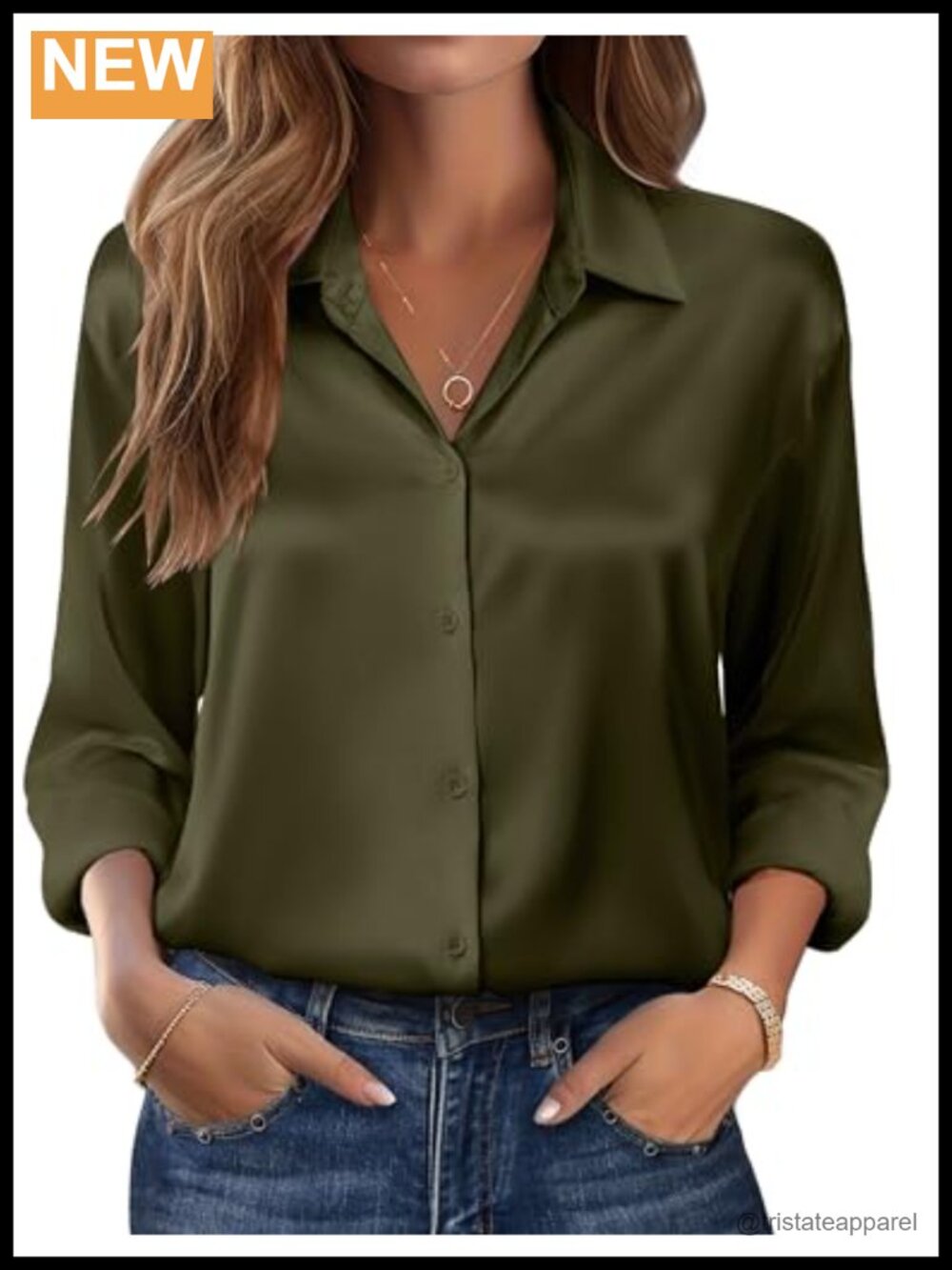 Women's Long Sleeve Satin Silk Button Down Shirt Dressy Blouse